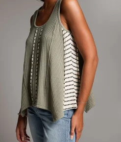 BKE Pieced Stripe Tank Top Vetiver Online