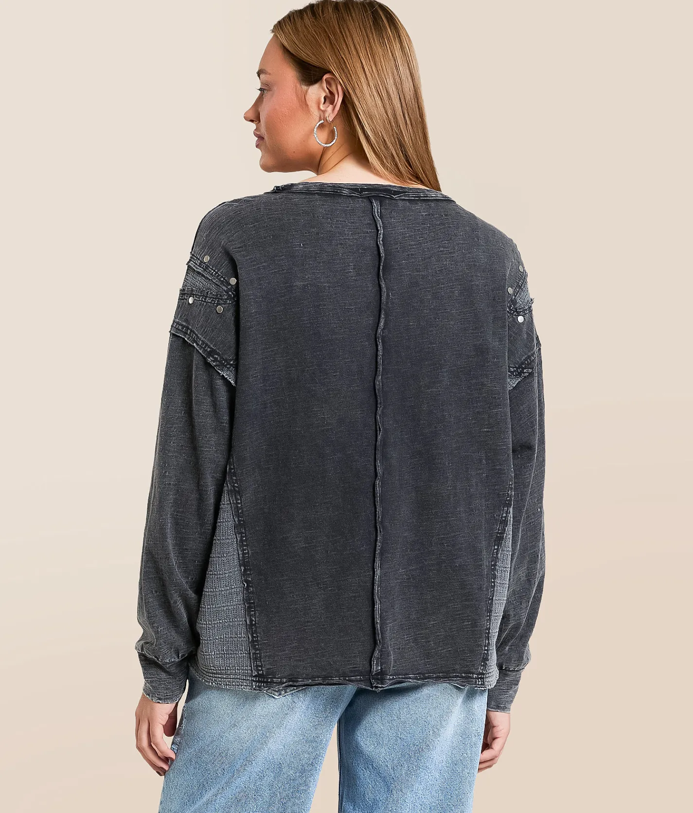 Gilded Intent Pieced Stud Top Washed Black New