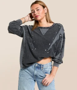 Gilded Intent Pieced Stud Top Washed Black New