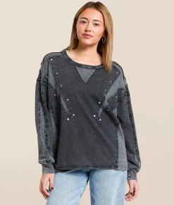 Gilded Intent Pieced Stud Top Washed Black New