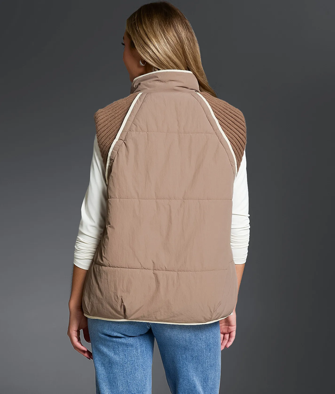 Buckle Black Pieced Sweater Puffer Vest Dark Taupe Outlet