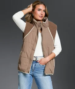 Buckle Black Pieced Sweater Puffer Vest Dark Taupe Outlet