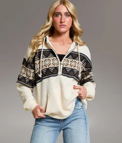 Tops | BKE Pieced Sweater Waffle Knit Hoodie Beige