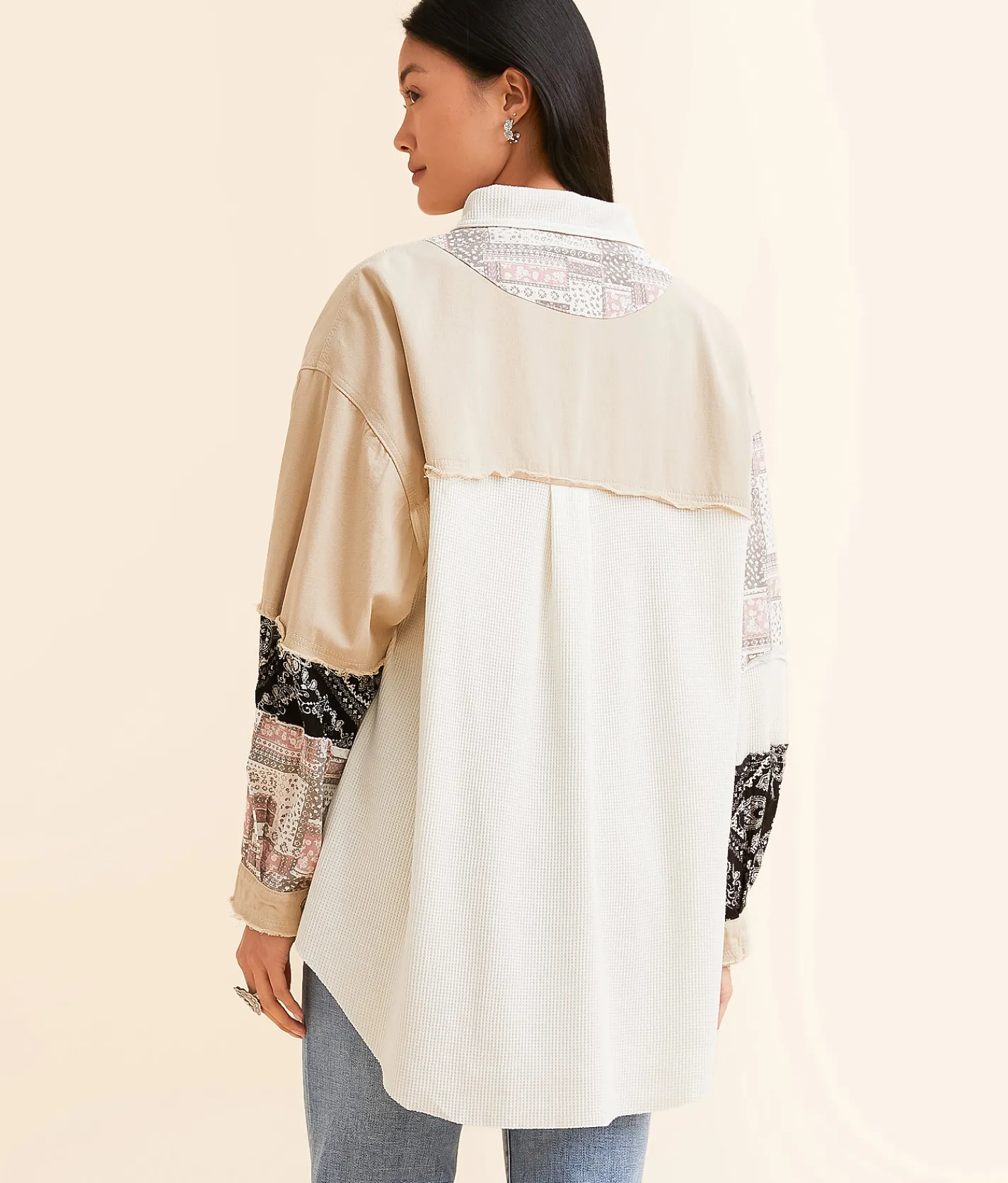 Tops | POL Pieced Thermal Oversized Shirt Cream Beige