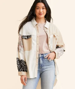 Tops | POL Pieced Thermal Oversized Shirt Cream Beige