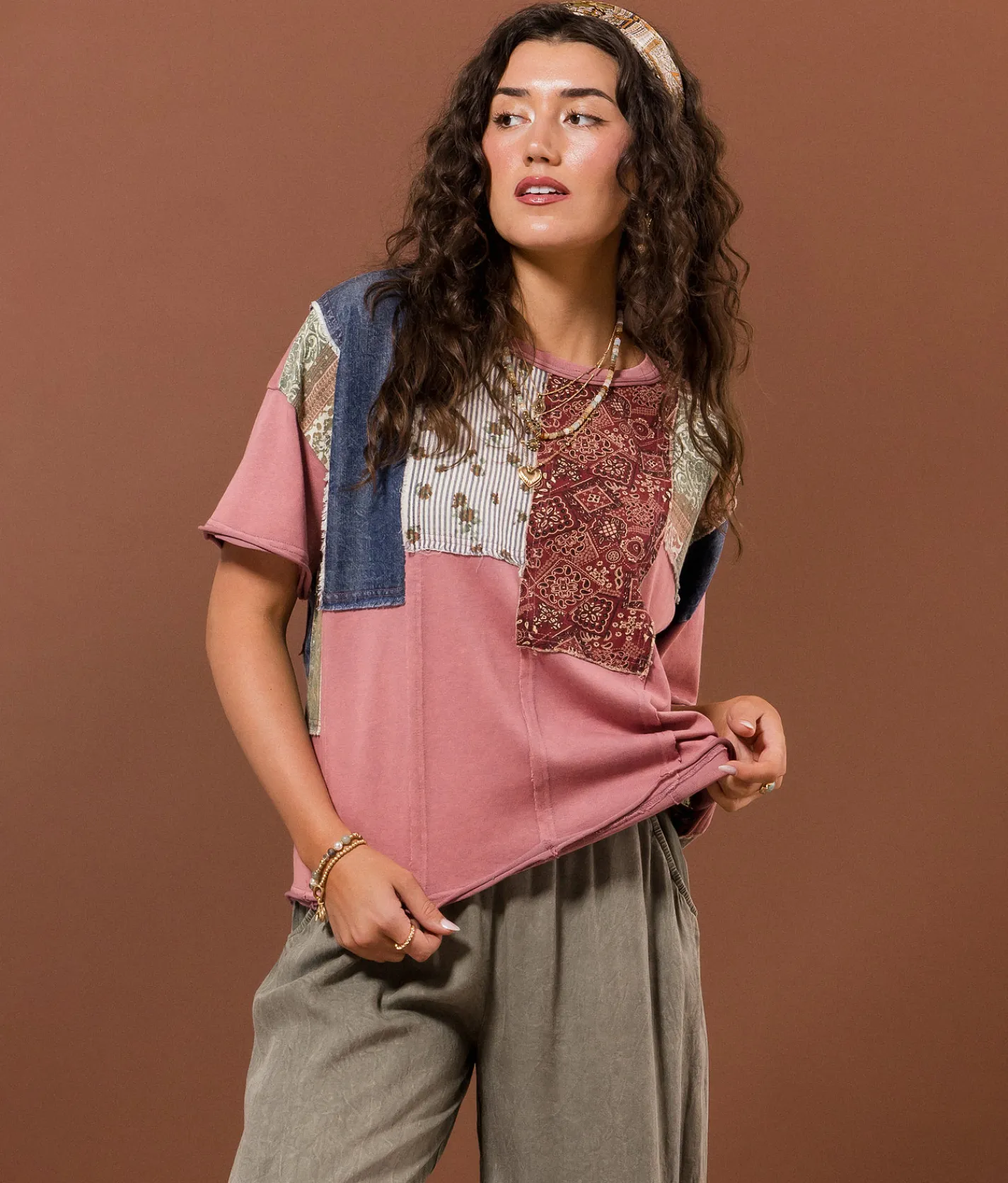 Tops | Gimmicks Pieced T-Shirt Pink Multi