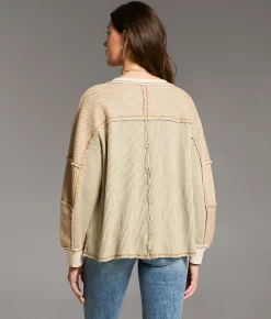 Tops | BKE Pieced Waffle Knit Henley Cobblestone