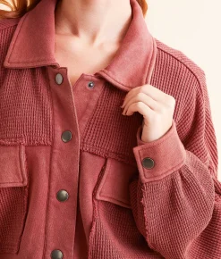 Tops|Coats & Jackets | BKE Pieced Waffle Knit Shacket Earth Red