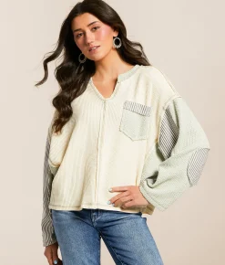 Tops | POL Pieced Waffle Knit Top Cream