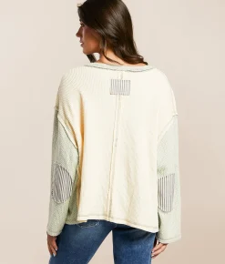 Tops | POL Pieced Waffle Knit Top Cream