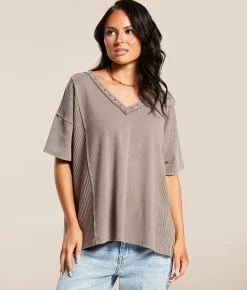 Gilded Intent Pieced Waffle Knit Washed Top Iron Outlet