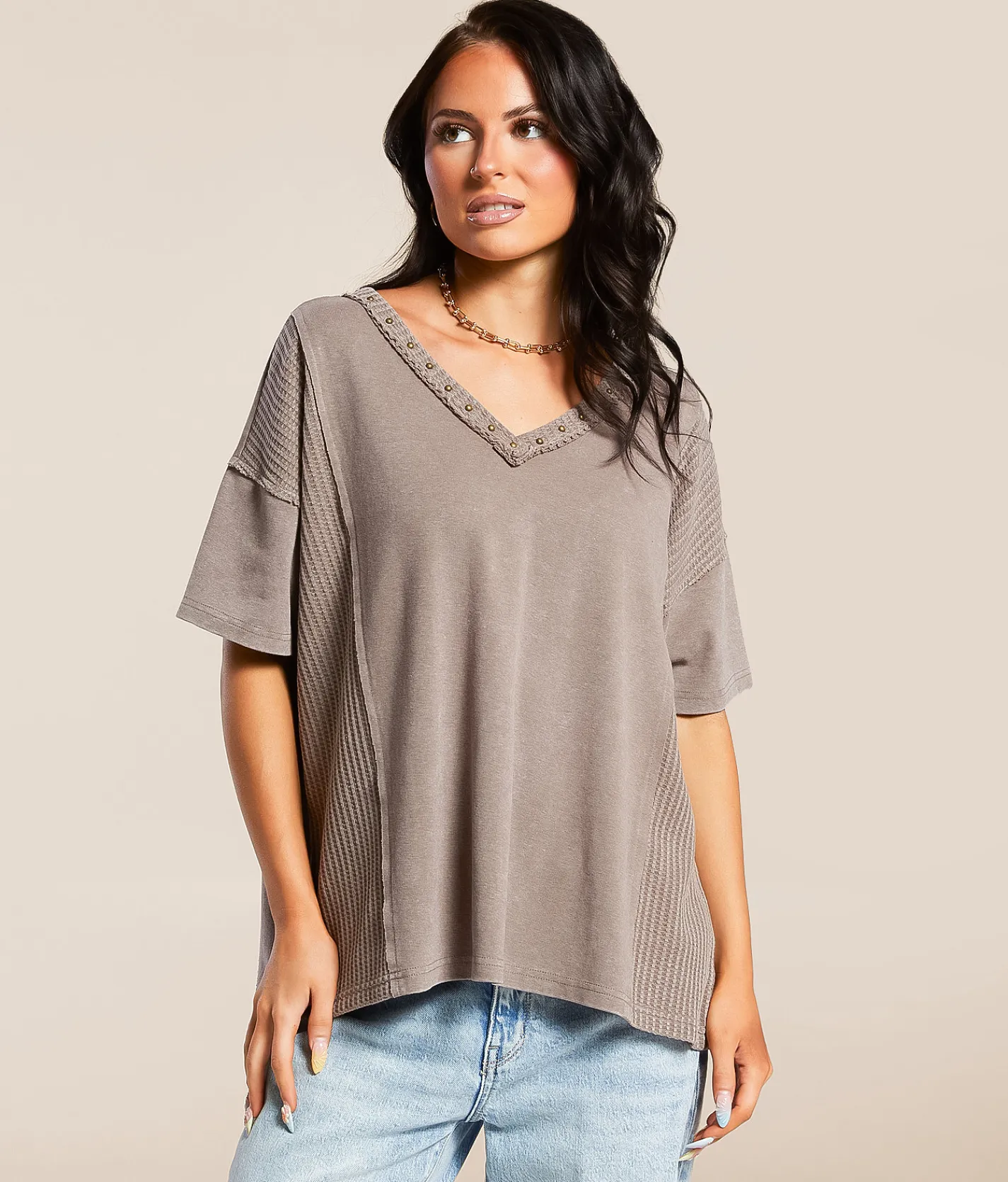 Gilded Intent Pieced Waffle Knit Washed Top Iron Outlet