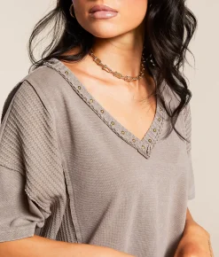 Gilded Intent Pieced Waffle Knit Washed Top Iron Outlet