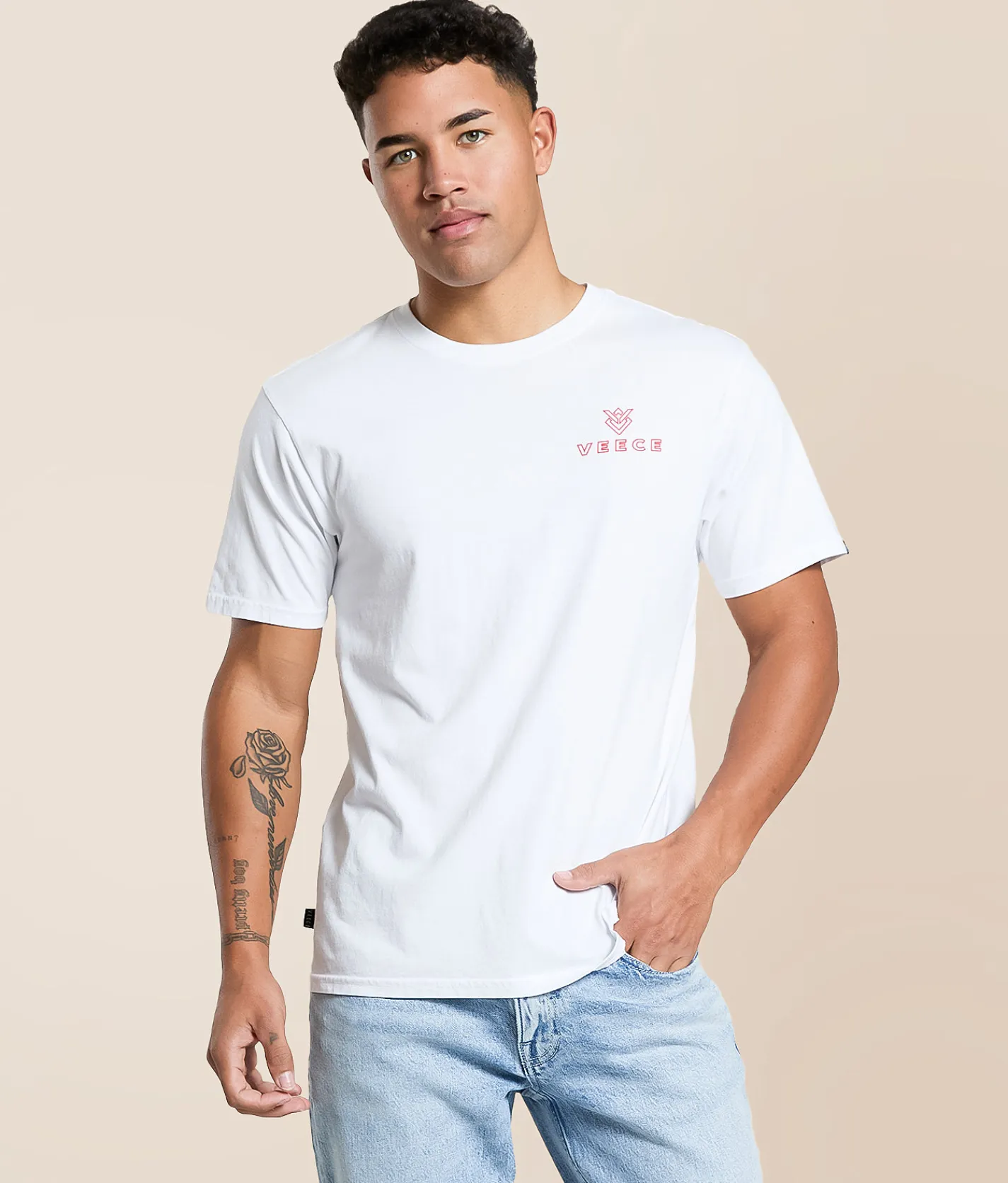Tops|Graphic T-Shirts | Veece Pierced Down T-Shirt White