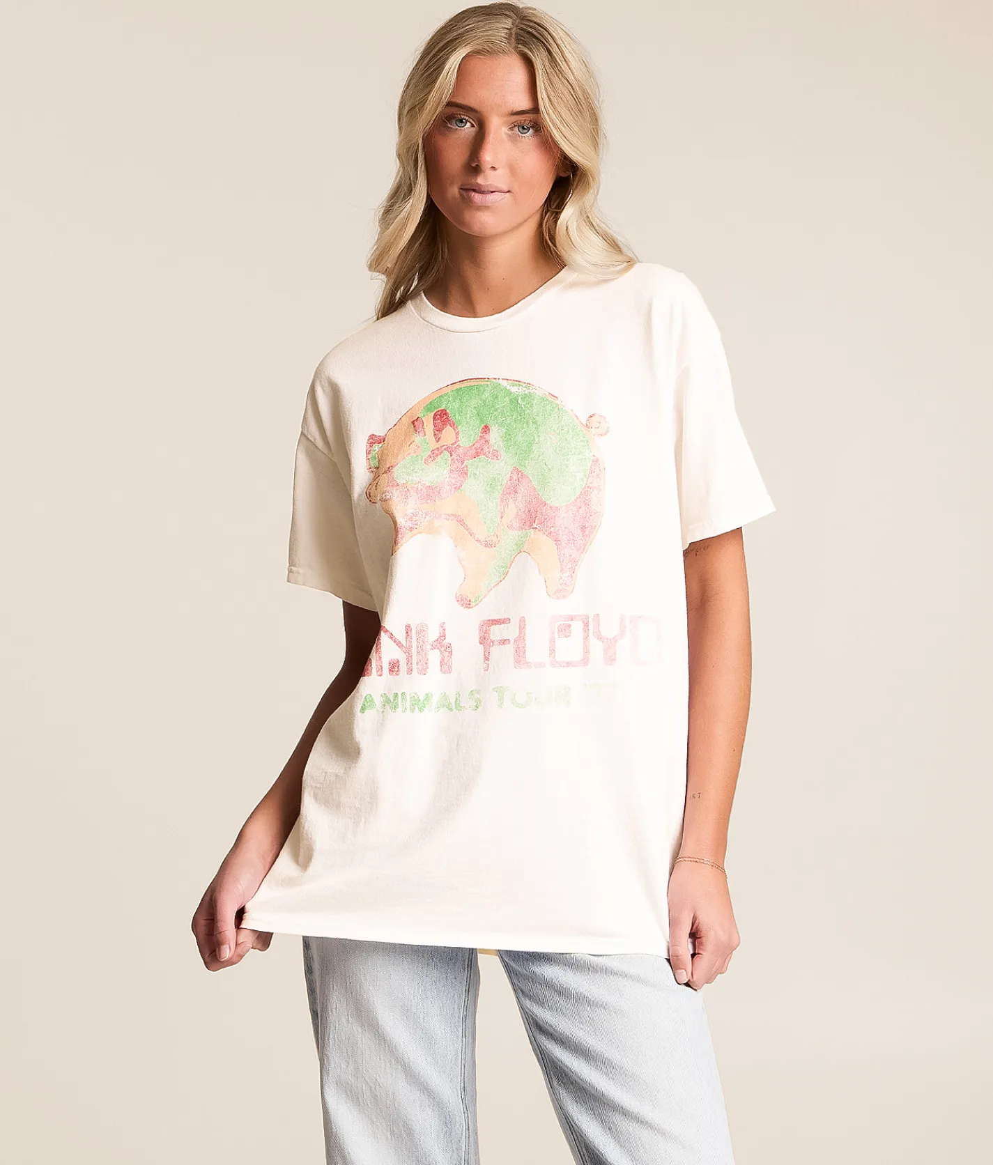 Merch Traffic Pink Floyd Animals Oversized Band T-Shirt White Sale