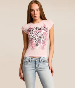 Tops | Ed Hardy Pink Leopard T-Shirt Pink Ballerina