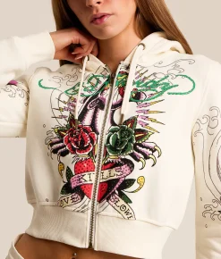 Tops | Ed Hardy Pink Panther Cropped Hoodie Ivory