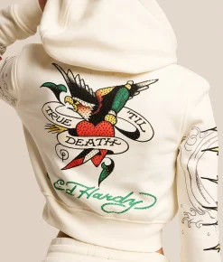 Tops | Ed Hardy Pink Panther Cropped Hoodie Ivory