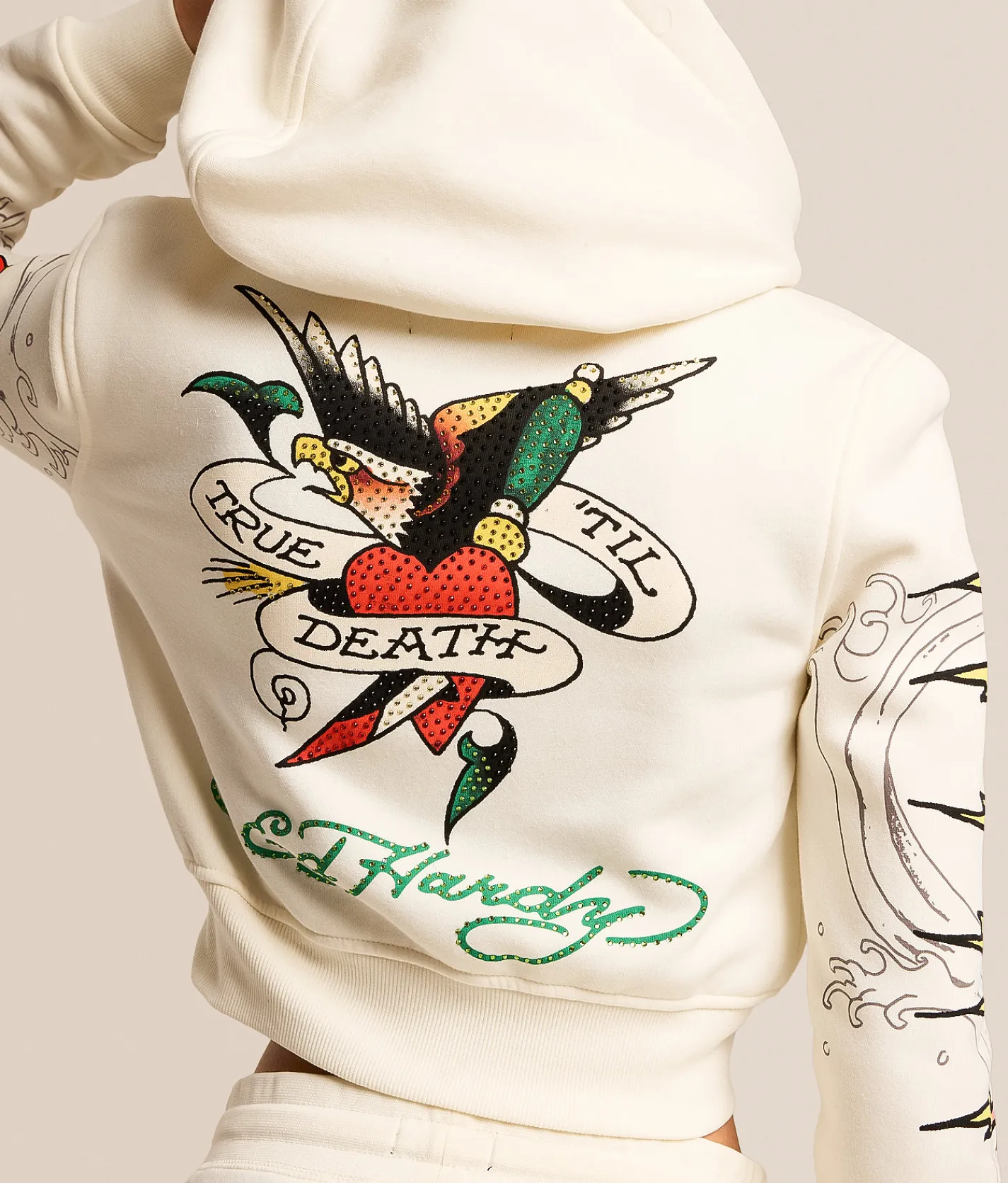 Tops | Ed Hardy Pink Panther Cropped Hoodie Ivory