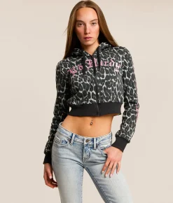 Ed Hardy Pink Skull Cropped Hoodie Black Leopard Best