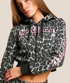 Ed Hardy Pink Skull Cropped Hoodie Black Leopard Best