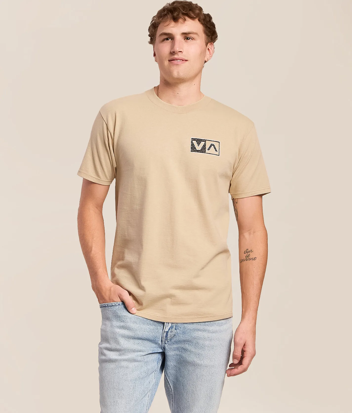 Tops|Graphic T-Shirts | RVCA Pinstripe Balance Box T-Shirt Sand