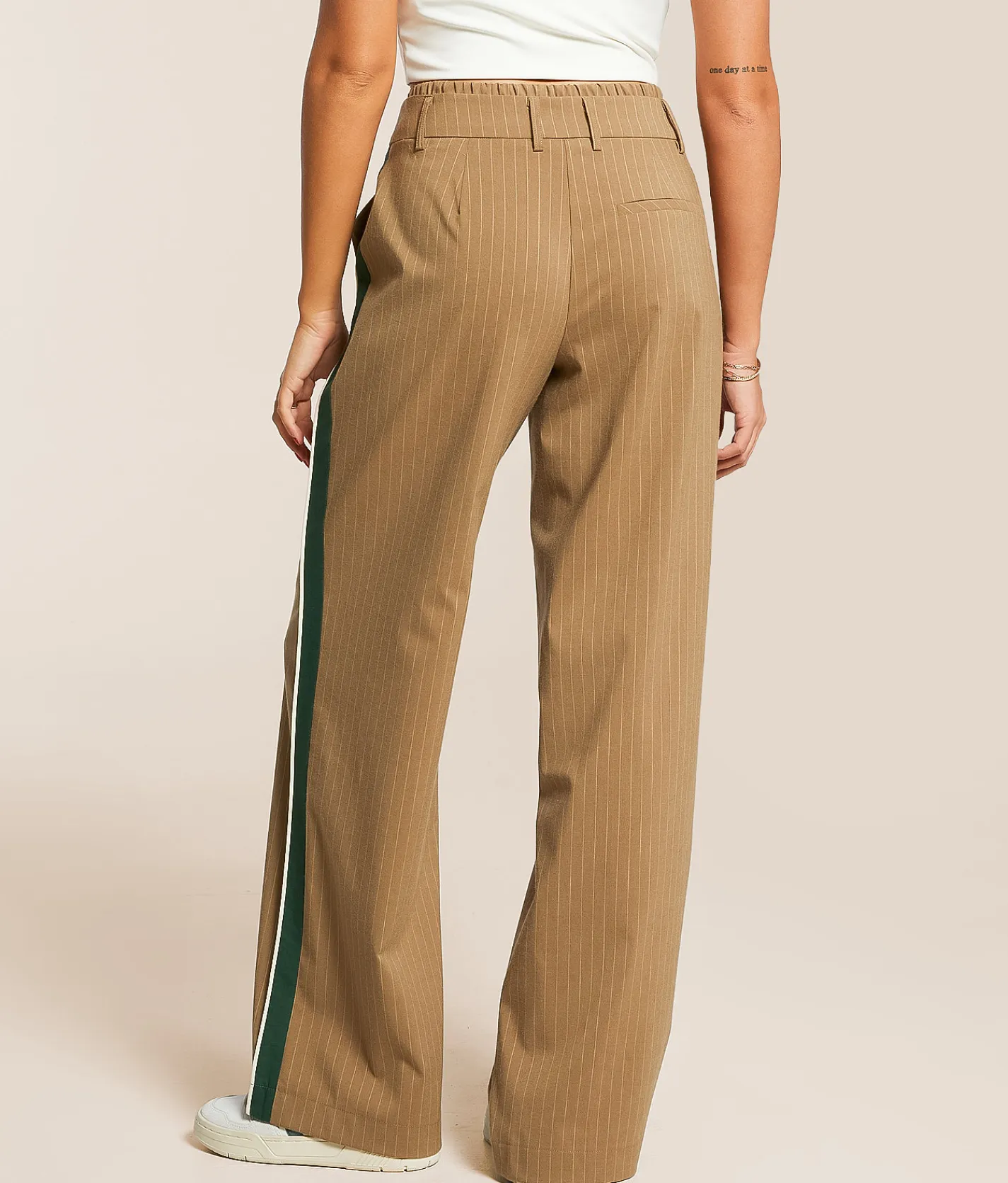 Gilded Intent Pinstriped Trouser Pant Taupe Green Sale