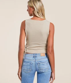 Willow & Root Pinstripe Lace-Up Vest Sand White New