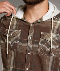 Tops | BKE Plaid Athletic Hooded Shirt Burgundy