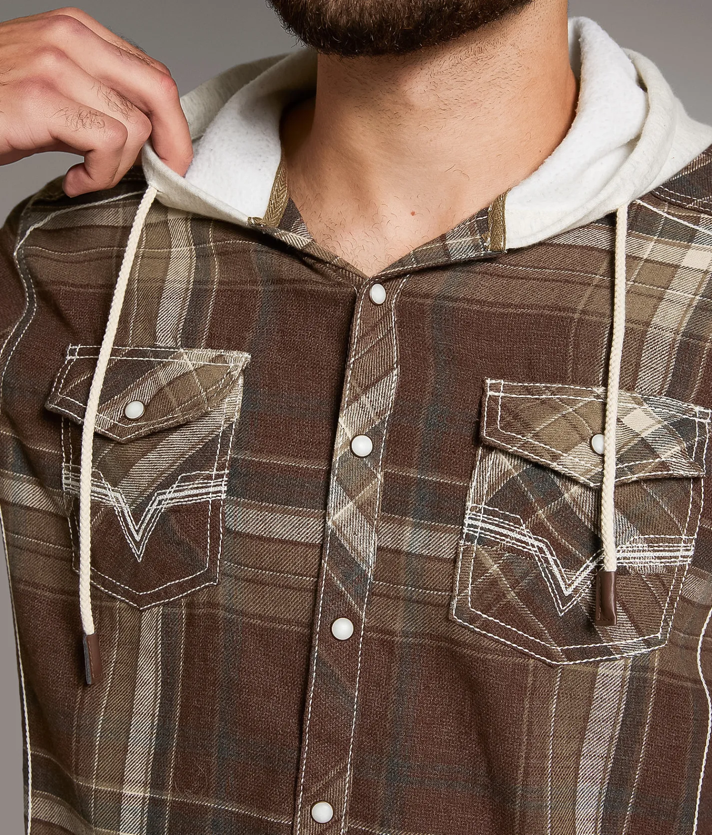 Tops | BKE Plaid Athletic Hooded Shirt Burgundy