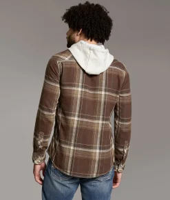 Tops | BKE Plaid Athletic Hooded Shirt Burgundy