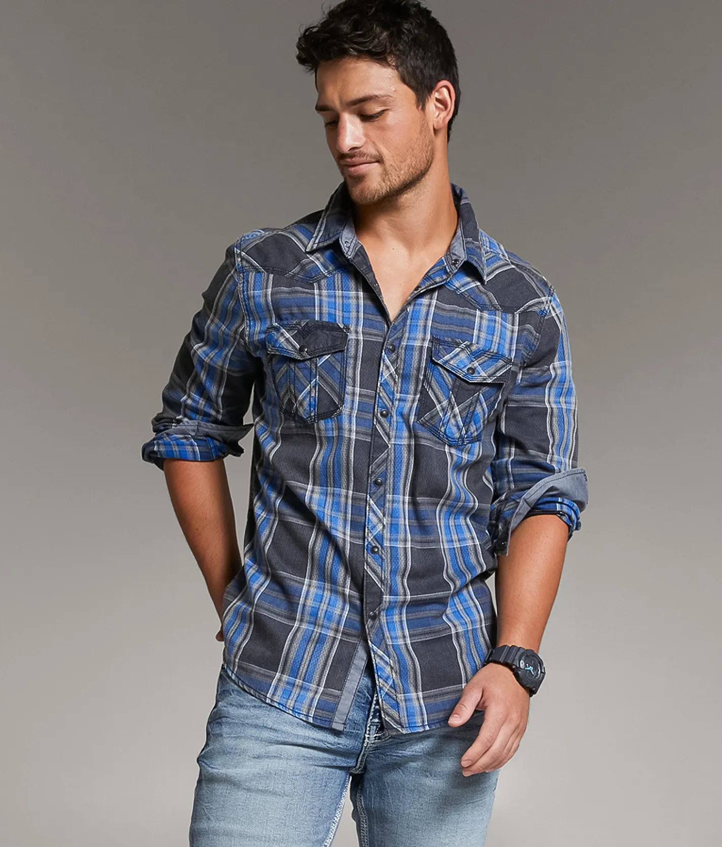 Tops | BKE Vintage Plaid Athletic Shirt Black Blue