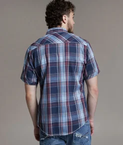 BKE Plaid Athletic Shirt Navy Blue Red