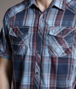 BKE Plaid Athletic Shirt Navy Blue Red