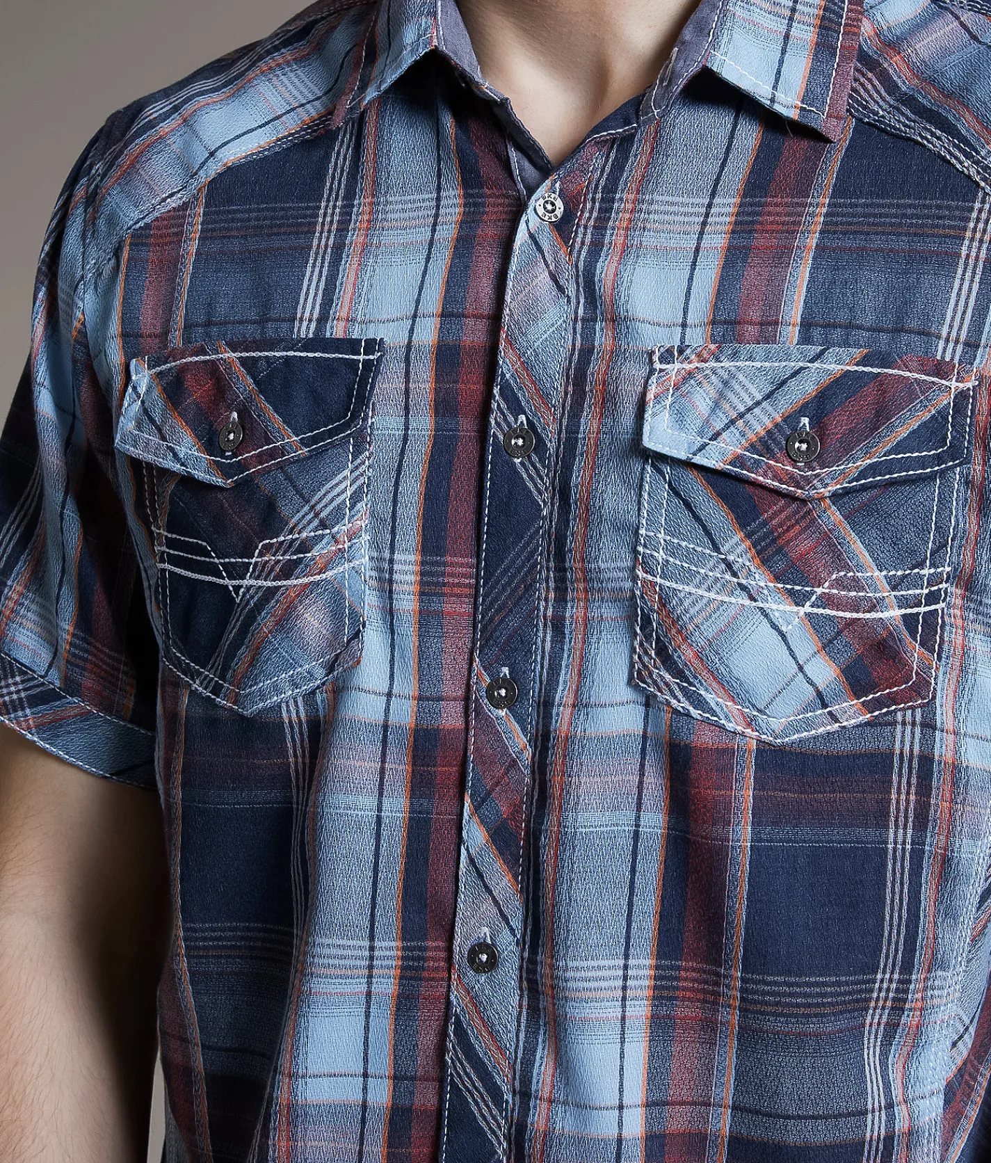 BKE Plaid Athletic Shirt Navy Blue Red