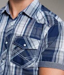 BKE Plaid Athletic Shirt Blue White Best