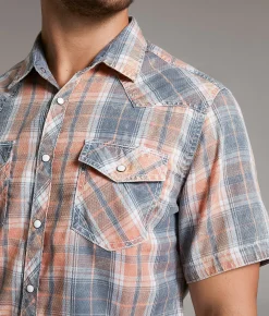 BKE Vintage Plaid Athletic Shirt Navy Coral New