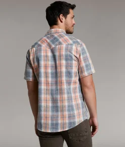 BKE Vintage Plaid Athletic Shirt Navy Coral New