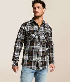 Reclaim Plaid Athletic Shirt Black White Tan New