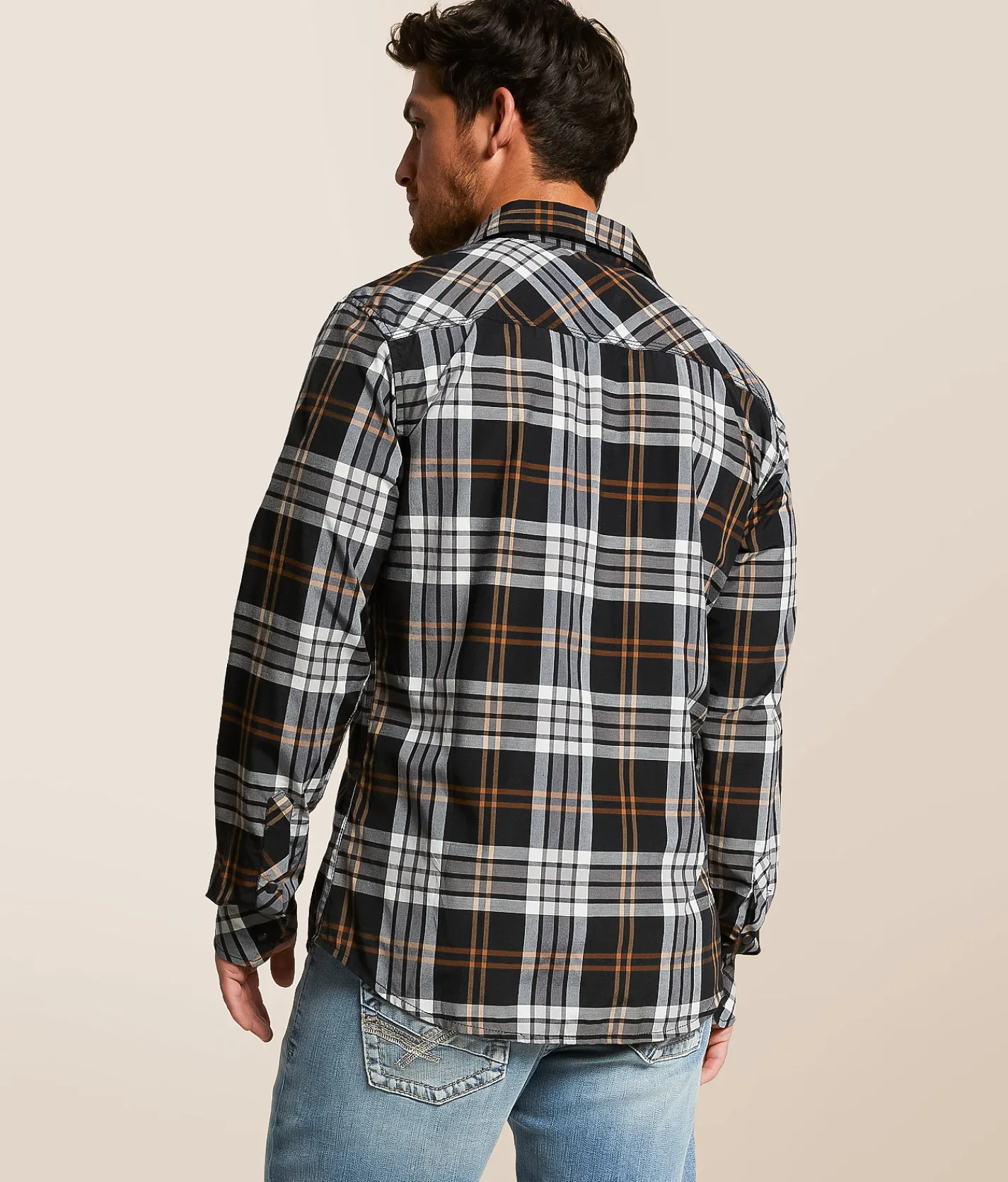 Reclaim Plaid Athletic Shirt Black White Tan New