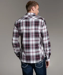 BKE Plaid Athletic Shirt White Red Sale