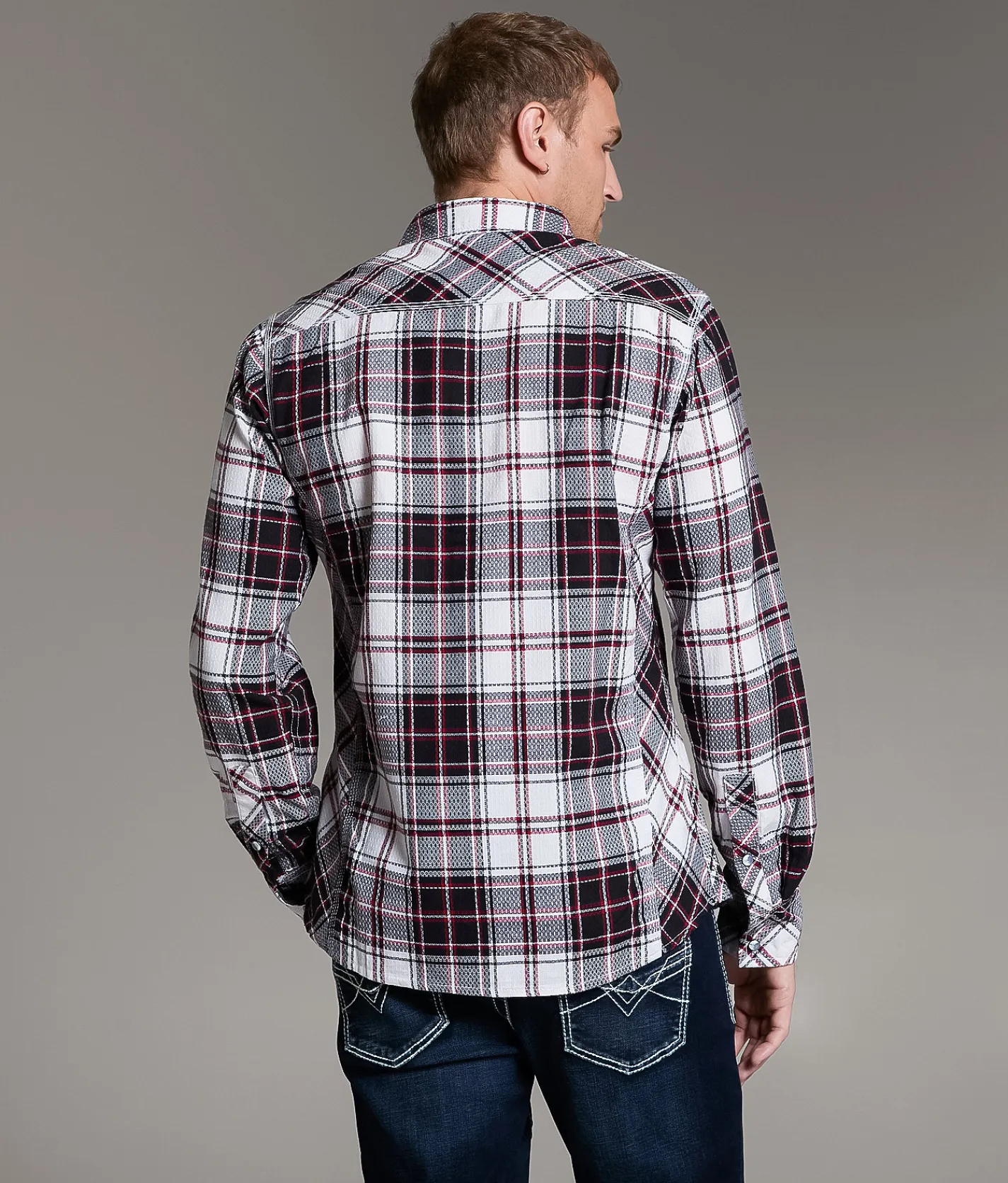BKE Plaid Athletic Shirt White Red Sale