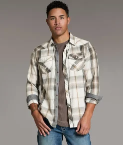 BKE Plaid Athletic Shirt White Black Brown Discount
