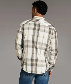BKE Plaid Athletic Shirt White Black Brown Discount