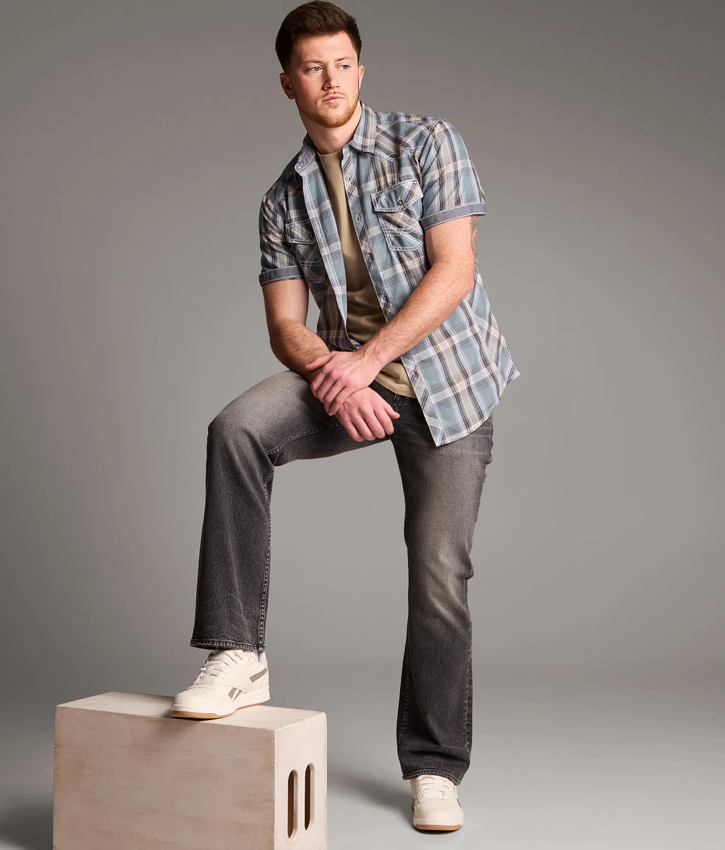 Tops | BKE Plaid Athletic Shirt Teal Tan