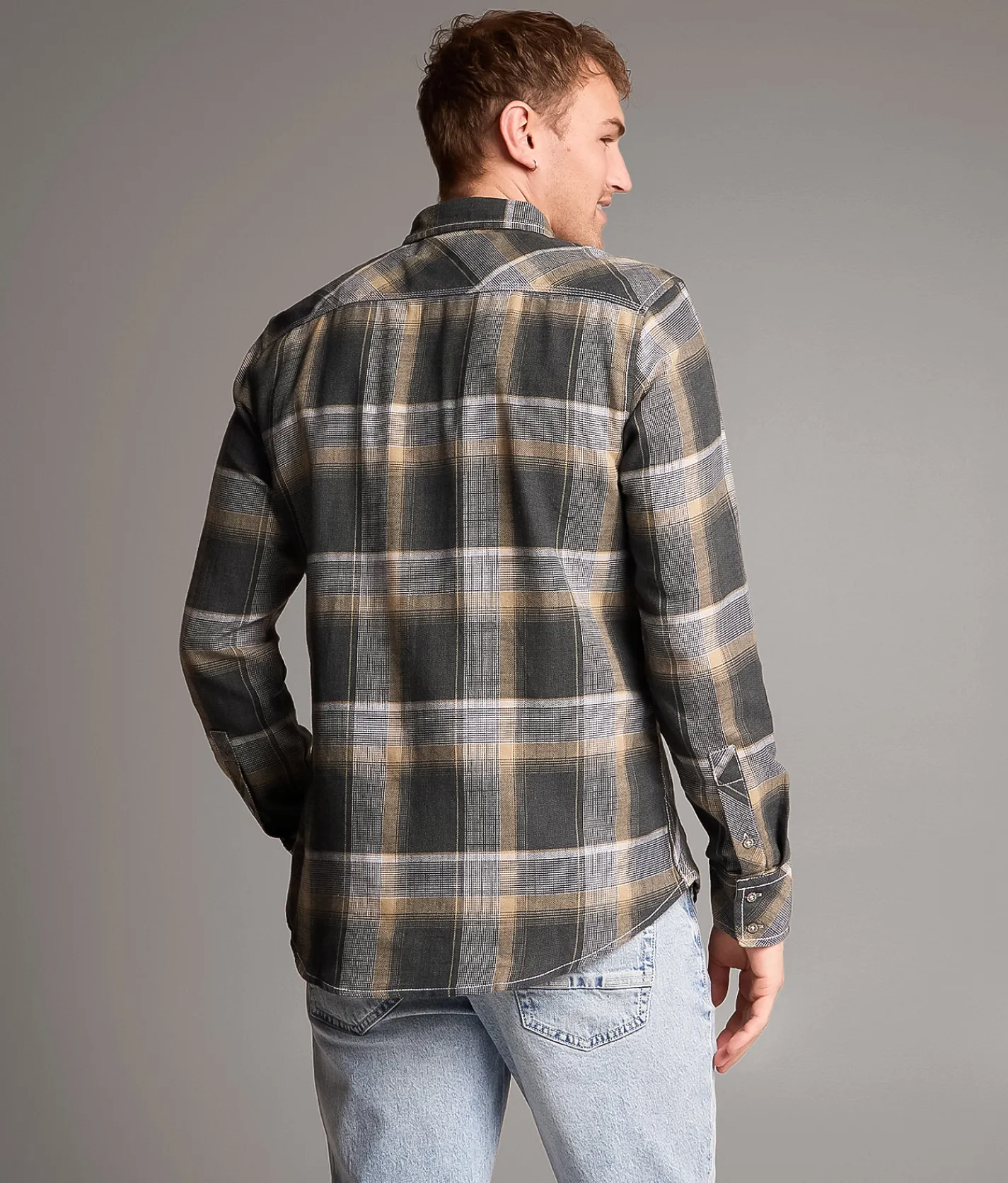Tops | BKE Plaid Athletic Shirt Grey Tan
