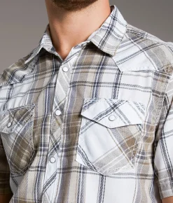 BKE Vintage Plaid Athletic Shirt White Brown
