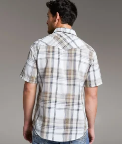 BKE Vintage Plaid Athletic Shirt White Brown