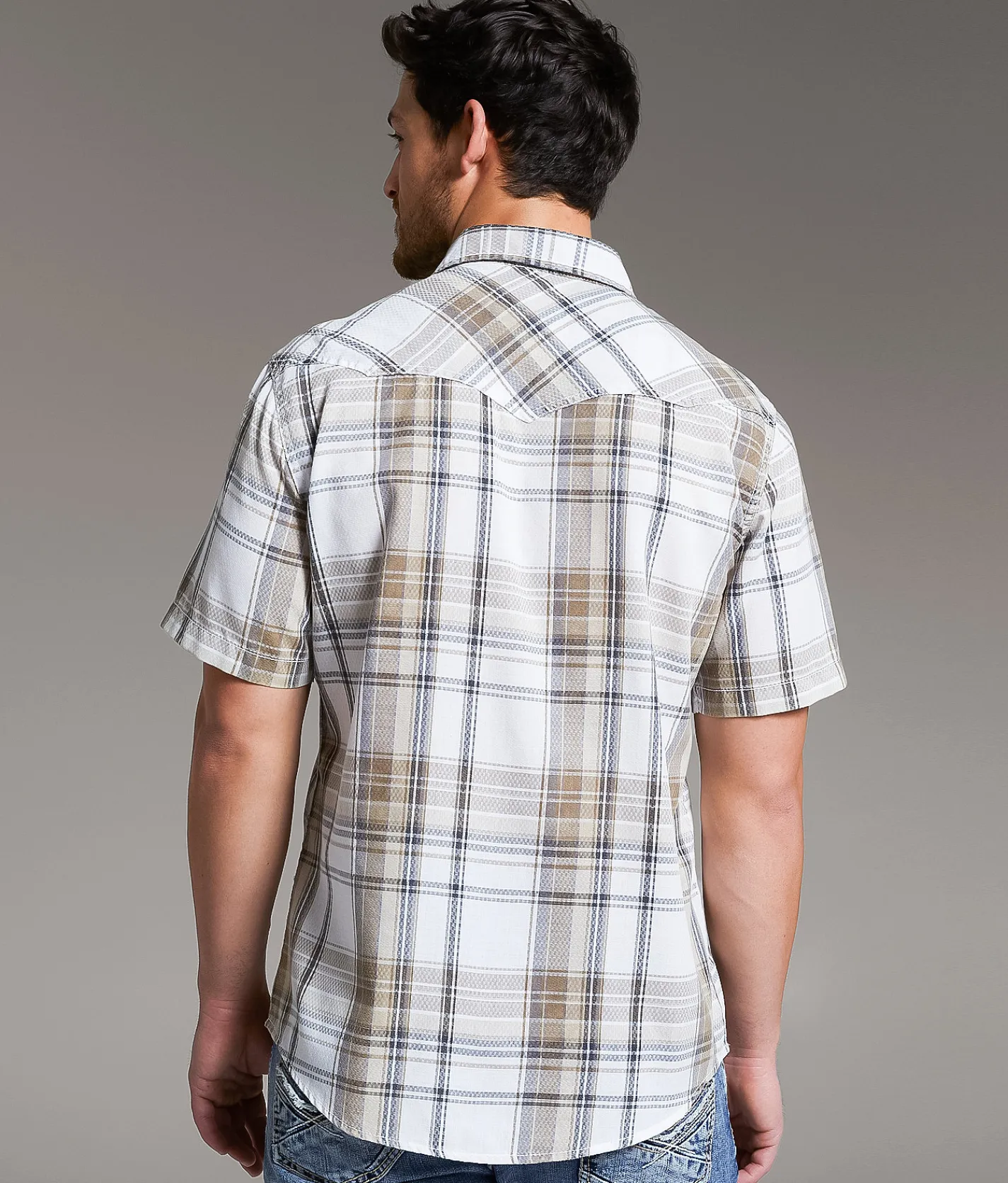 BKE Vintage Plaid Athletic Shirt White Brown