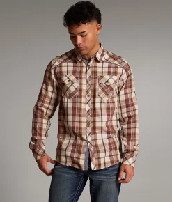 Tops | BKE Plaid Athletic Shirt Cream Brown